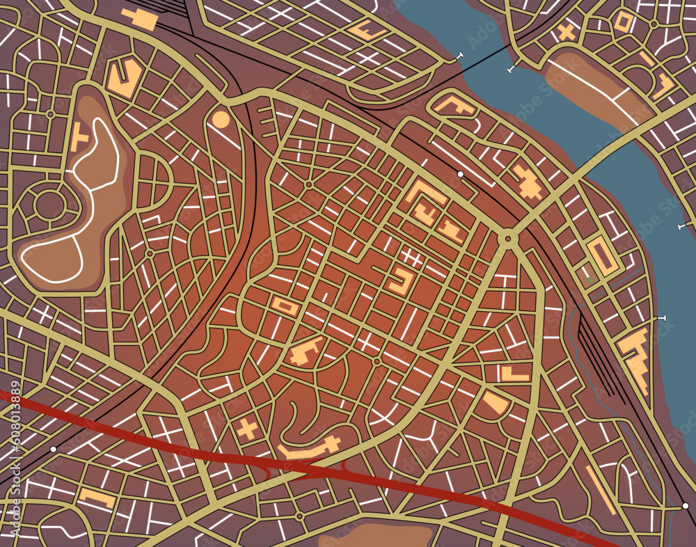 Poster editable vector map of a generic city with no names