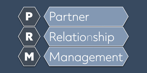 PRM Partner Relationship Management. An Acronym Abbreviation of a term from the software industry. Illustration isolated on blue background