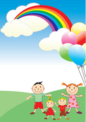 Obraz na płótnie Canvas illustration of baby with rainbow and balls