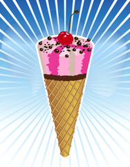 Chocolate ice-cream on blue line background.