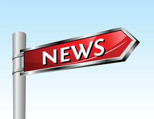 Arrow road sign News. Glowing vector illlustration.