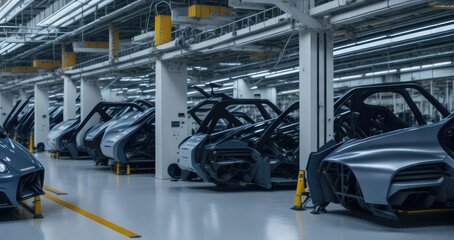 Fototapeta premium Photo car bodies are on assembly line factory for production of cars modern automotive