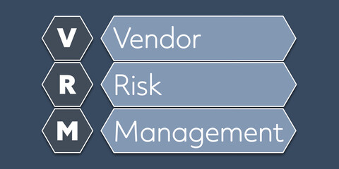 VRM Vendor Risk Management. An Acronym Abbreviation of a term from the software industry. Illustration isolated on blue background