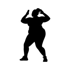 Fototapeta na wymiar Vector illustration. Silhouette of a plump woman. Going in for sports. weight loss