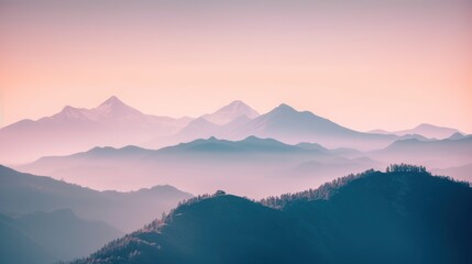 Naklejka premium Beautiful mountain landscape in the morning. Sunrise over the mountains, Generative AI