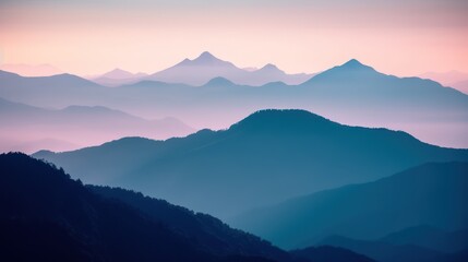 Fototapeta na wymiar Beautiful mountain landscape in the morning. Sunrise over the mountains, Generative AI