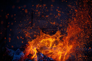 abstract fire in fireplace with sparks