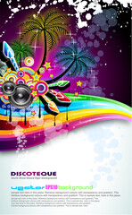 Naklejka na ściany i meble Tropical Disco Dance Background with music and fantasy design elements