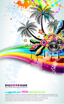 Tropical Disco Dance Background with music and fantasy design elements