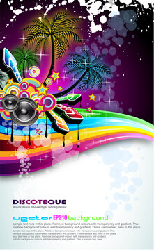 Tropical Disco Dance Background with music and fantasy design elements
