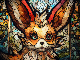 A stained glass of a cute fennec fox Generative Ai