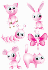Obraz na płótnie Canvas Set:pink animals.