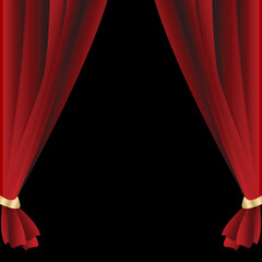 Red theatrical curtain on the black background