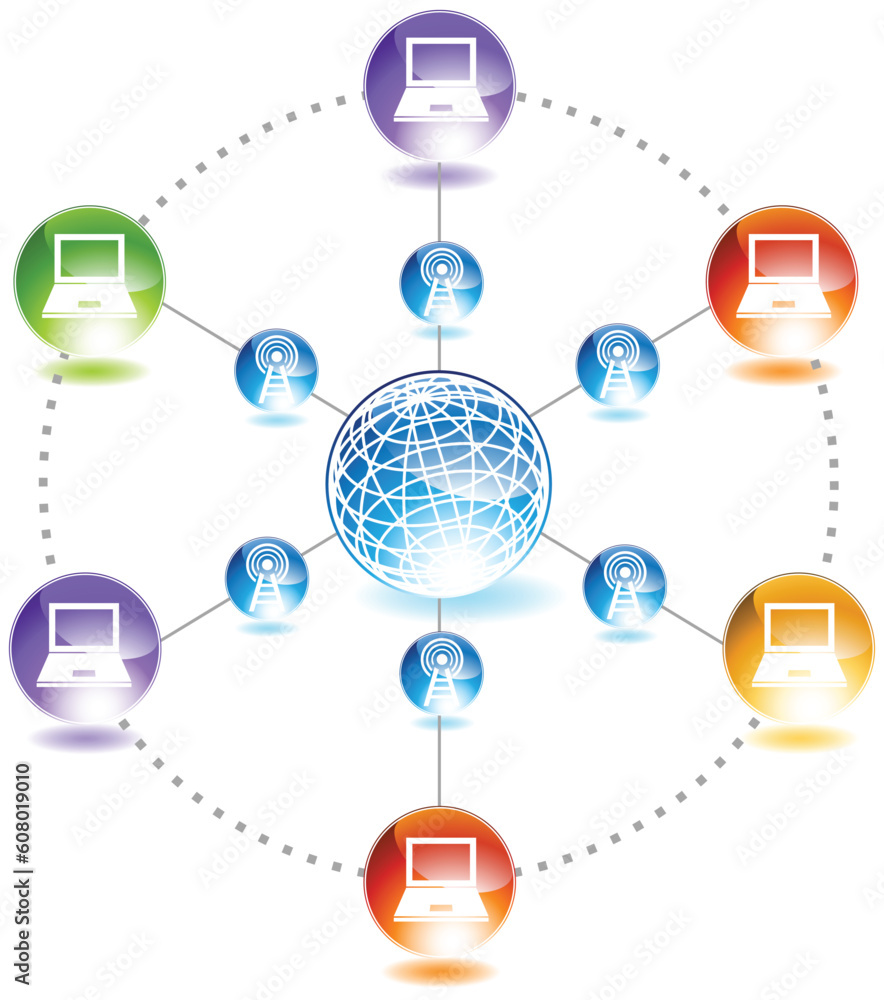 Poster image showing global communication between computers.