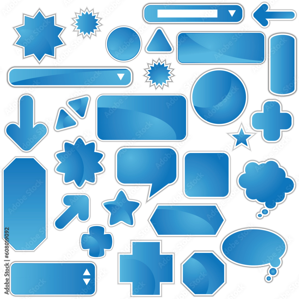 Poster Set of multiple web labels and icons - blue.