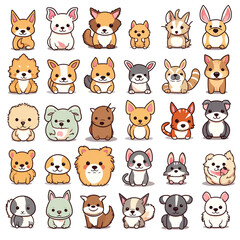 Generative AI Cute pets collection, isolated on white background