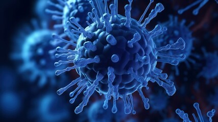 Virus under a microscope close-up. AI generated, human enhanced