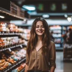  Young beautiful smiling woman shopping in a store - made with Generative AI tools