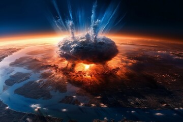 Nuclear explosion, satellite view. The concept of thermonuclear war. AI generated, human enhanced