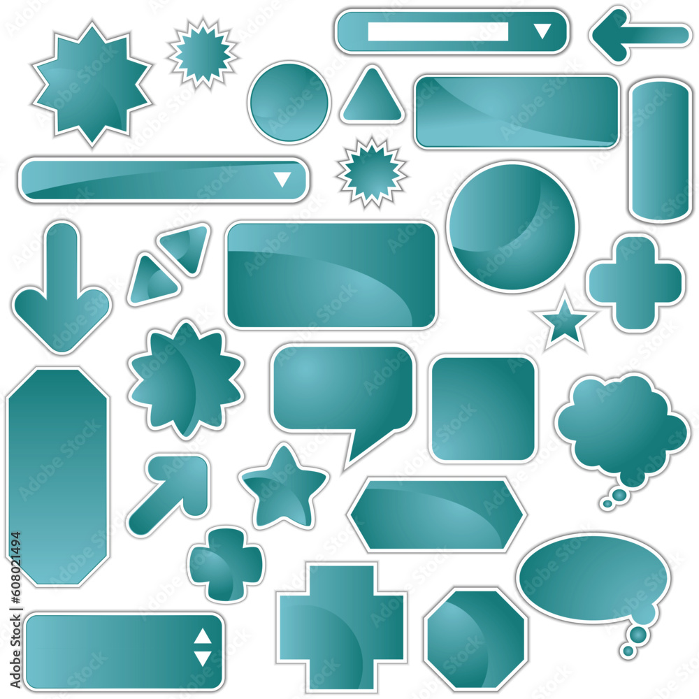 Poster set of multiple web labels and icons - teal color.