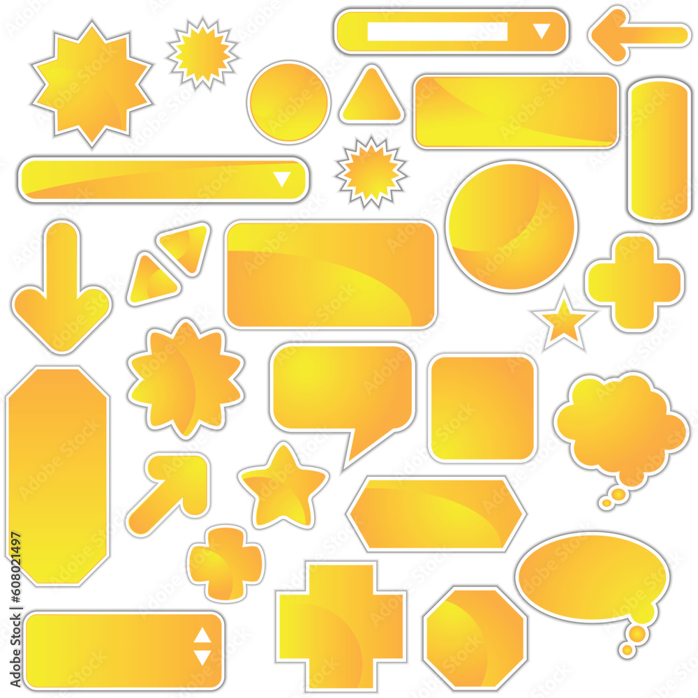 Poster set of multiple web labels and icons - yellow.