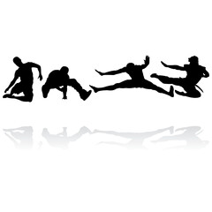 jumping men silhouettes with reflection, vector illustration