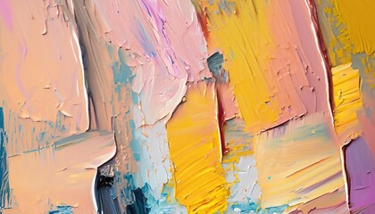 Close-up of a colorful abstract oil painting with palette knife. Oil on canvas. Paint brushstrokes. Generative AI