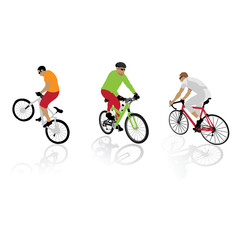 Fototapeta na wymiar colored bicyclist's silhouettes, vector illustration