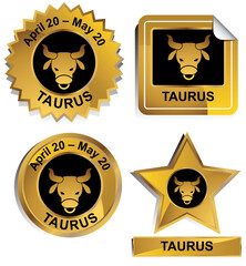 Set of 4 3D zodiac sign buttons - taurus.