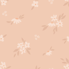 Kwiatowy wzór wektorowy. Drobne ręcznie rysowane kwiatki na jasnym tle. Prosty design do wykorzystania na tkaninach lub w innych projektach. Wzór powtarzalny. © Monika