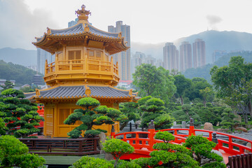 Fototapeta premium Nan Lian garden, Chinese classical garden, Golden Pavilion of Perfection in Nan Lian Garden, Hong Kong.