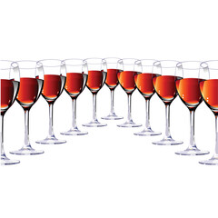 Eleven glasses with red wine on a white background. Vector