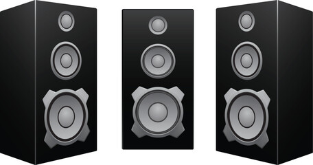 The black 3d speakers isolated on the white background