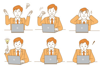 ノートパソコンに向かうスーツ男性セット