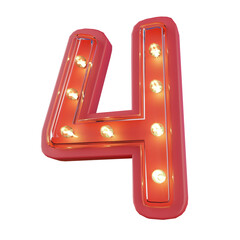 3d Render of Number 4 Neon LED Typography