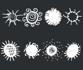 Several sun or hot star options. White flowers or bacteria, virus, microbes.