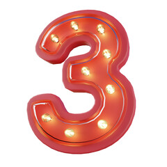 3d Render of Number 3 Neon LED Typography