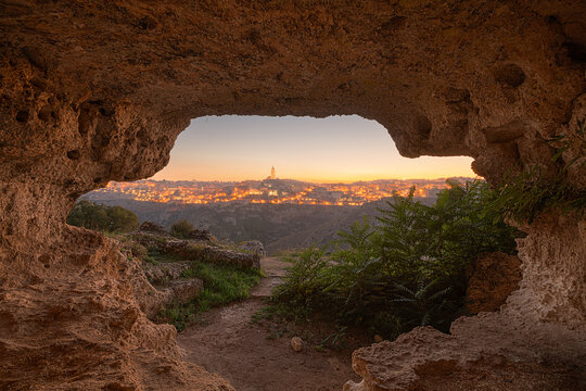 Matera, Italy as seen from Within an Ancient Cave