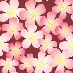 Abstract cherry-flowers background. Seamless pattern. Vector illustration.