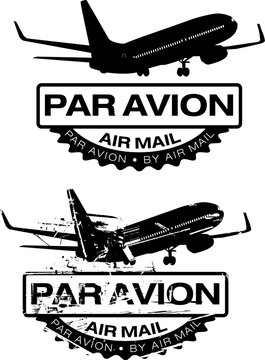 Par Avion or air mail rubber stamps. Grunge and clean vector illustration.