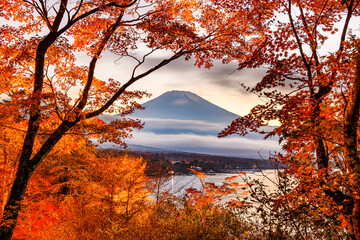 Naklejka na ściany i meble Mt. Fuji, Japan from Yamanaka Lake in Autumn
