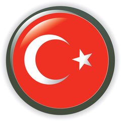 flag of Turkey, glossy button, vector
