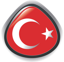 flag of Turkey, glossy button, vector