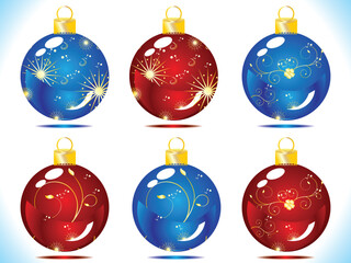 christmas ball with florals in blue and red background vector illustration