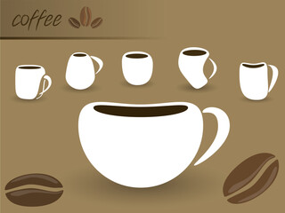 Set of white vector cups for coffee
