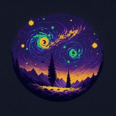 Night sky with colorful stars design, Generative AI