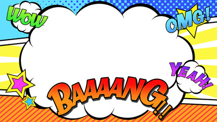 コミック調のカラフルな背景　
雲のフレーム有りバージョン