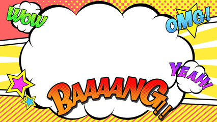 コミック調のカラフルな背景　
雲のフレーム有りバージョン