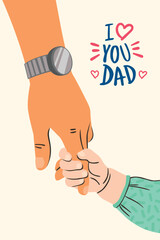 Happy Father's Day. the father's hand holding the child, which is full of love and affection
