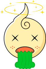 cute baby emoticon sick, dizzy, vomiting expression. color, flat, simple style. used for icons, stickers or logos